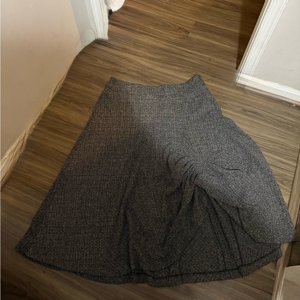 Gray Asymmetrical Midi A-Line Skirt for Work